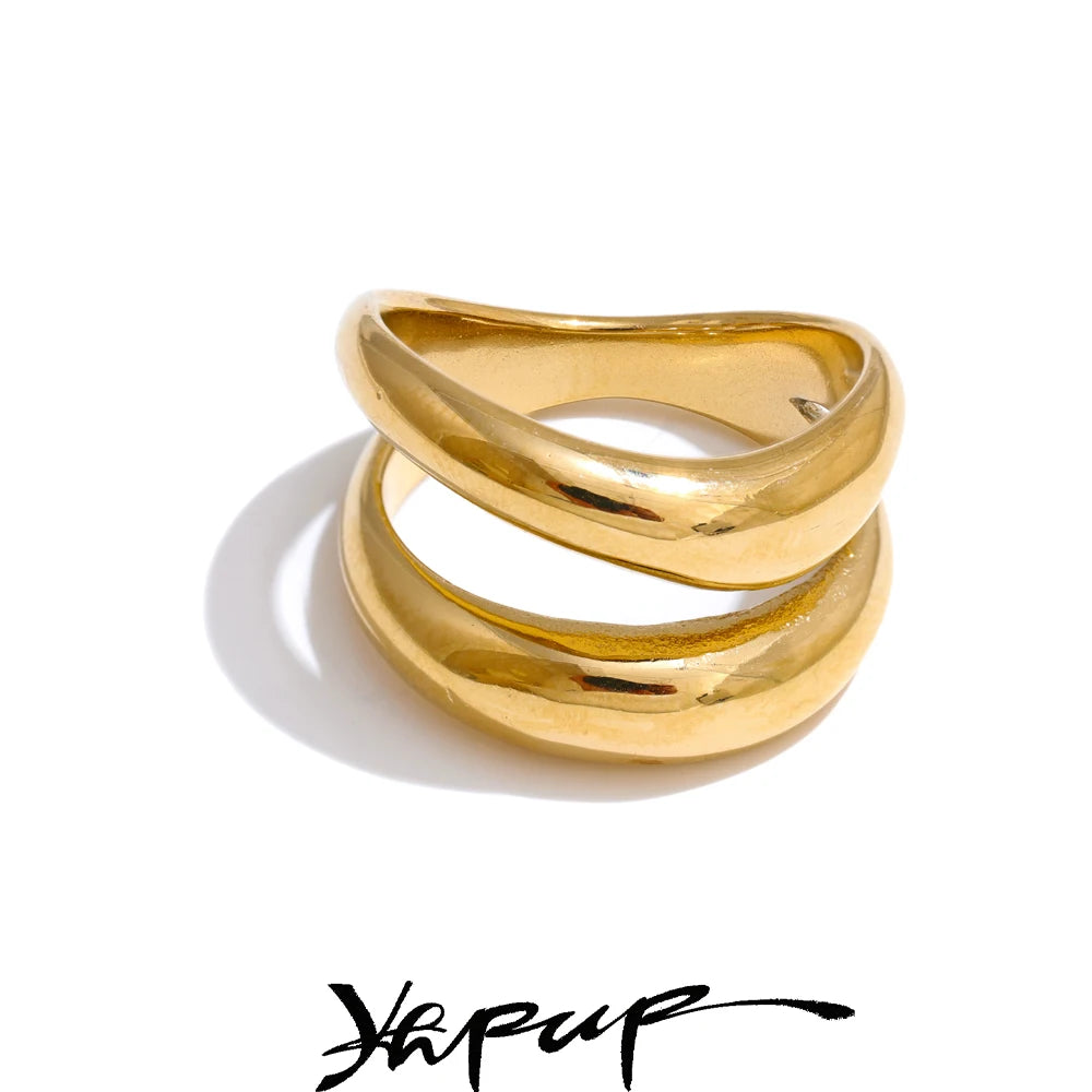 Stainless Steel Metal Double Layer Geometric Cast High Quality Ring