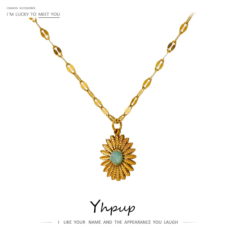 316L Stainless Steel Accessories Flower Natural Stone Pendant Necklace