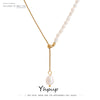 Stainless Steel Accessories Natural Pearl Chain Necklace Metalic 18 K
