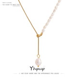 Stainless Steel Accessories Natural Pearl Chain Necklace Metalic 18 K 1