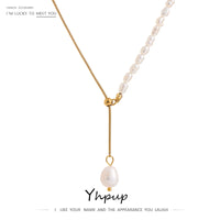 Stainless Steel Accessories Natural Pearl Chain Necklace Metalic 18 K thumbnail 1