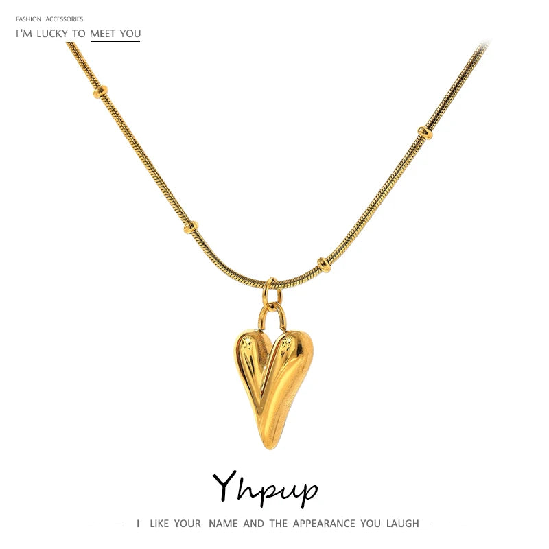 Temperament Heart Pendant Chain Necklace Stainless Steel Choker 18 K