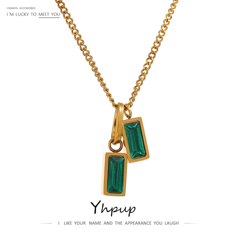 Stainless Steel Green Cubic Zirconia Pendant Necklace Jewelry