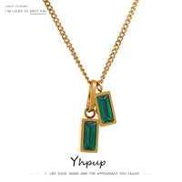 Stainless Steel Green Cubic Zirconia Pendant Necklace Jewelry thumbnail 1