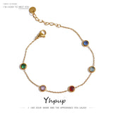 Colorful Cubic Zirconia Stainless Steel Bracelets Thin Chain Golden 1