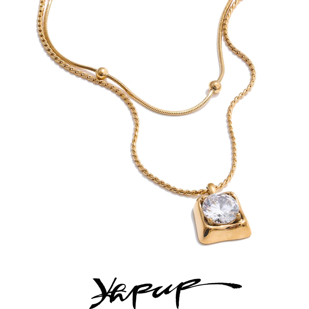 AAA Shiny Cubic Zirconia Pendant Double Layer Chain Necklace High