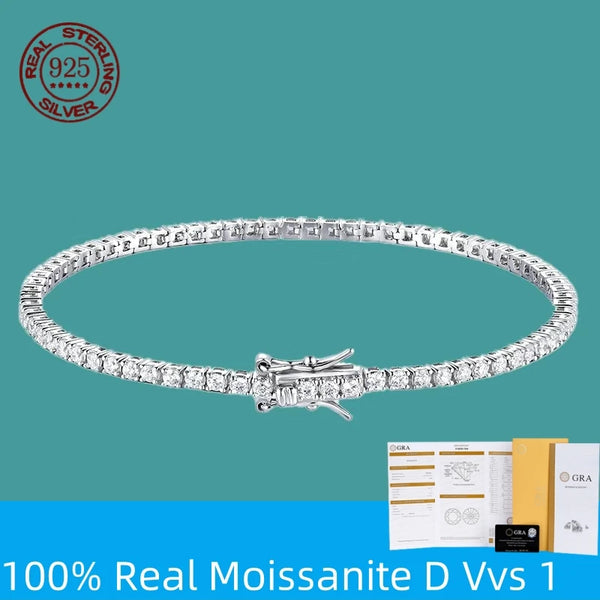 100% S925 Sterling Silver 2-6mm Real Moissanite Tennis Bracelet