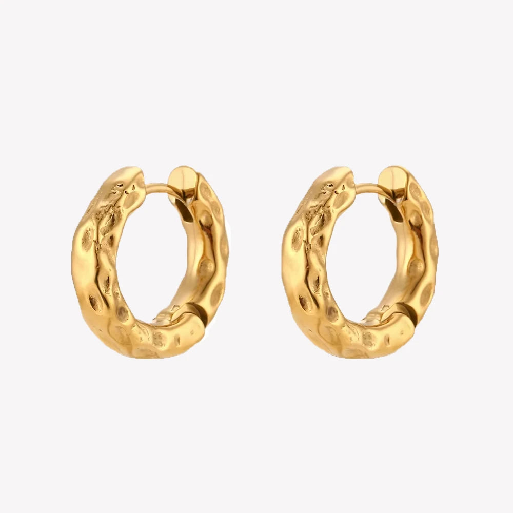 sizes Chunky Thin Hammered Gold Plated Hoop Earrings Vintage Jewelry