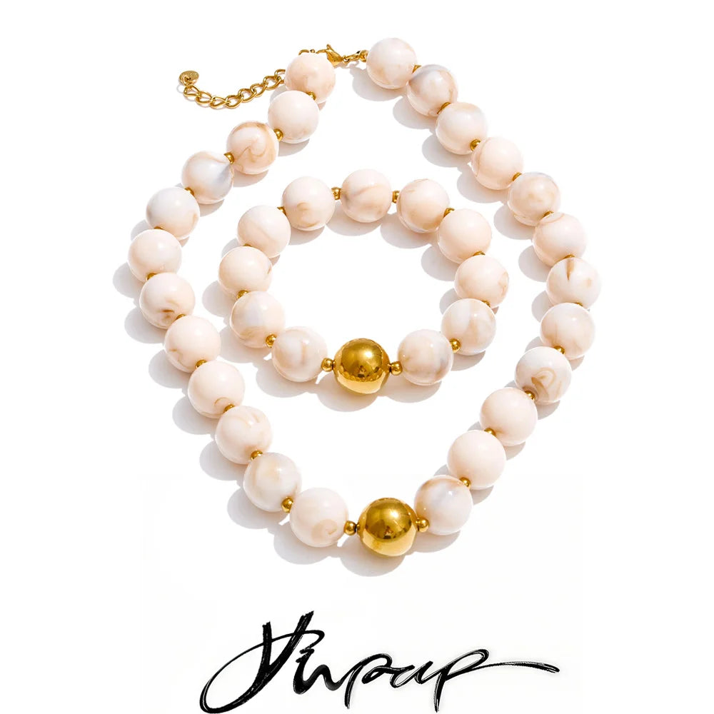 Multi-color Resin Round Beads Chain Statement Necklace Bracelet