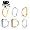 Titanium Piercing Nose Ring D Shape Hinged Segment CZ Clicke