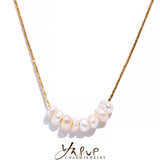 Tarnish Free Natural Pearl Beads Necklace Thin Chain Stainless Steel 1