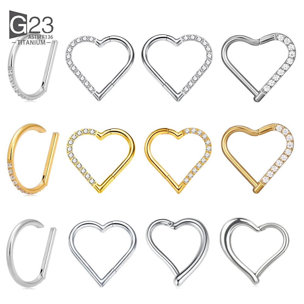 Titanium Nose Ring Daith Heart Earring Hoop Cartilage Tragus D Shape