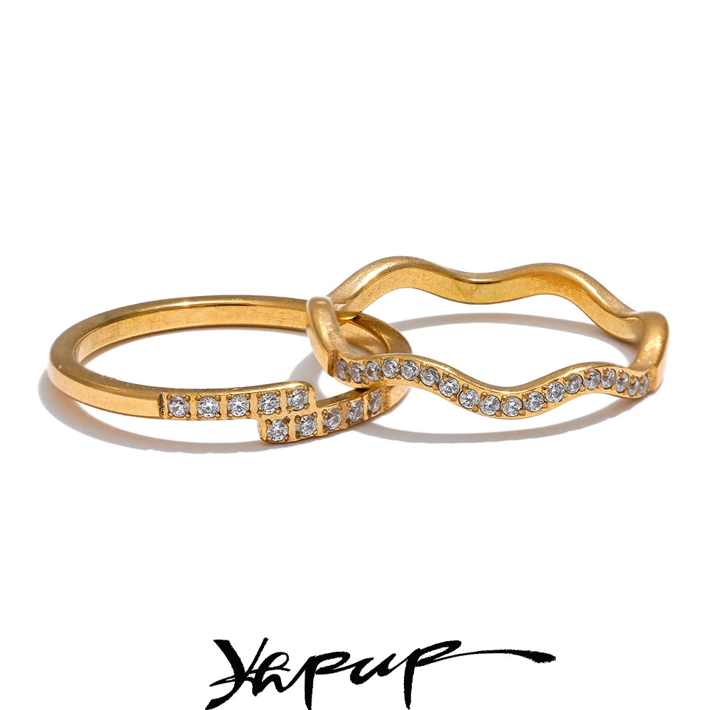 Thin Stainless Steel Cubic Zirconia Golden Ring 18K PVD Plated Rust