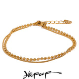 Stainless Steel Flat & Bead Chains Double Layer Bangle Charm Summer 1