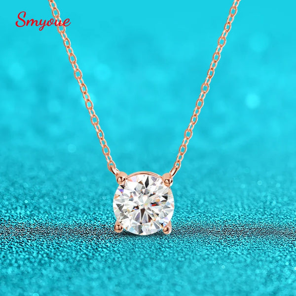 5CT Rose Gold Color Moissanite Necklace D Color Sparkling Classic Lab