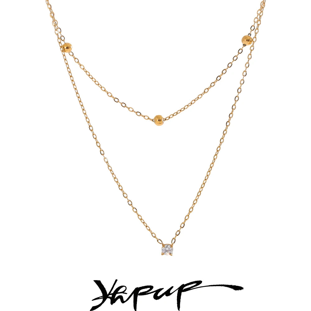 Stainless Steel Cubic Zirconia Double Layer Chain Necklace Style
