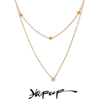 Stainless Steel Cubic Zirconia Double Layer Chain Necklace Style thumbnail 1