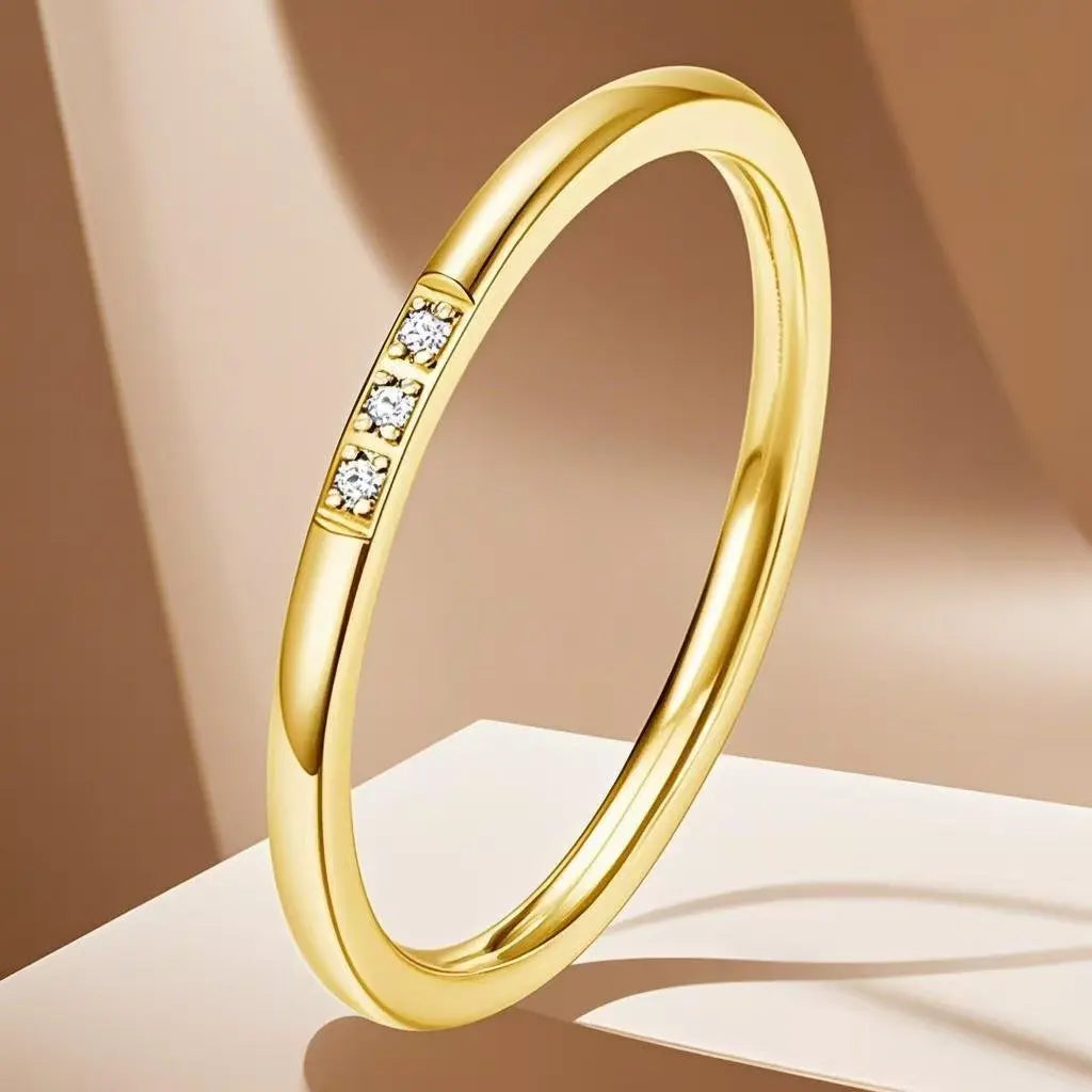 Stainless Steel Plated Paved Tiny Zircon Stackable Ring Golden Color