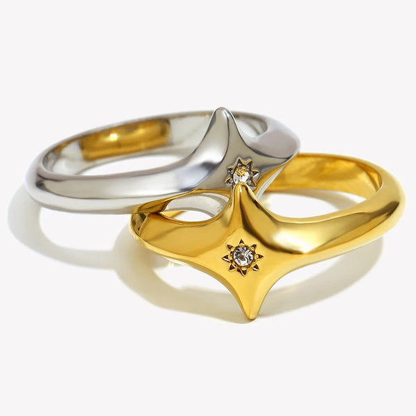 Four-pointed star Zircon Ring Stainless Steel Minimalist Style