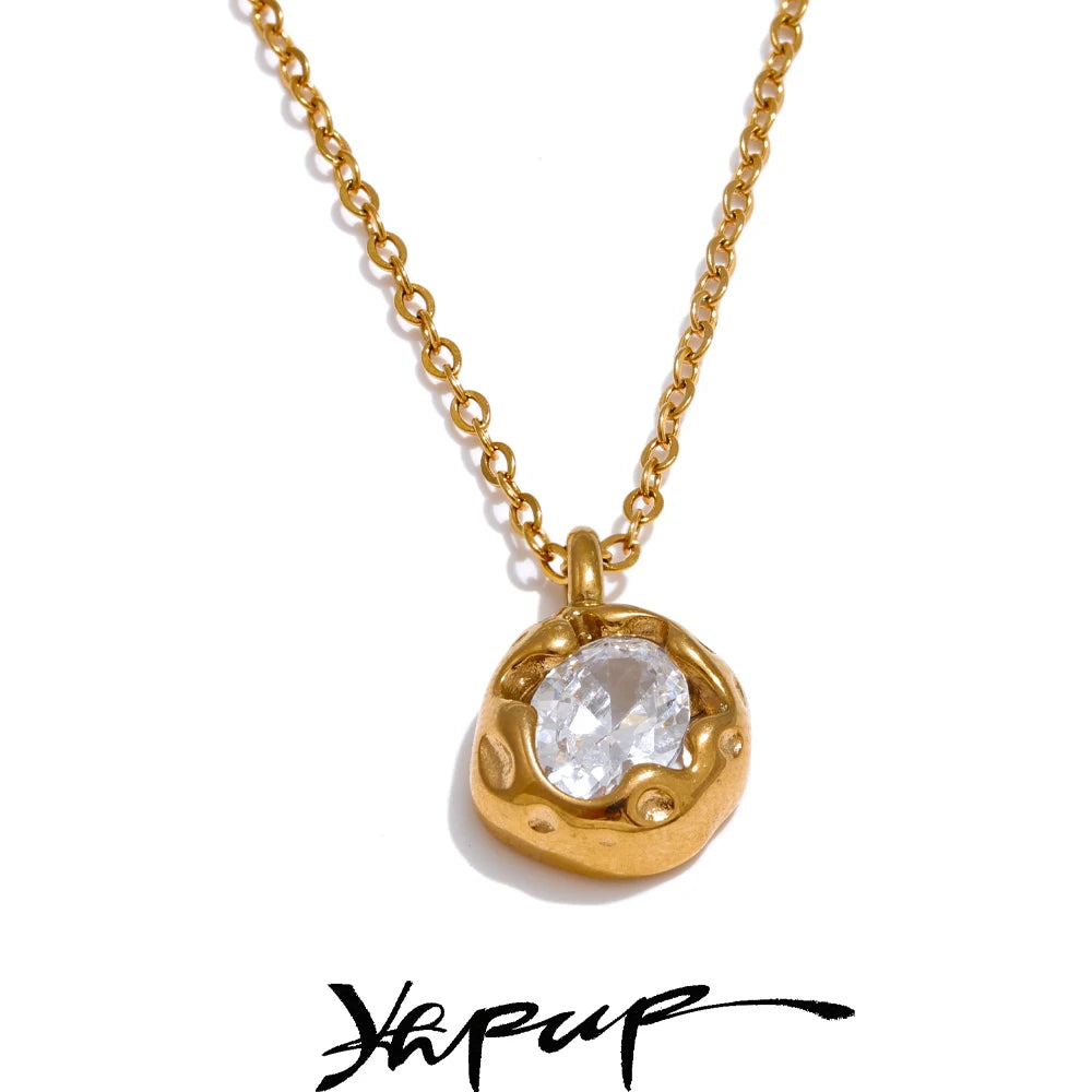 High Quality Shiny Cubic Zirconia Necklace Pendant Chain Gold Silver