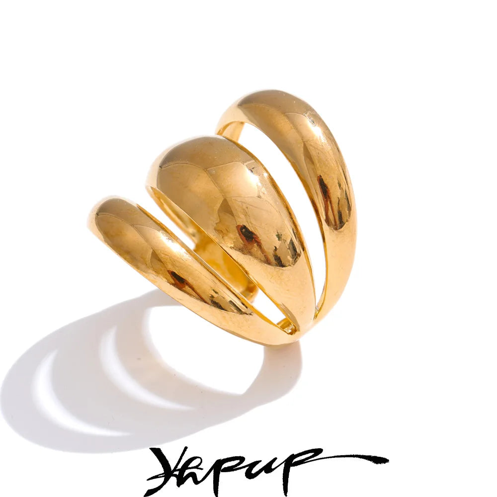 Glossy Stainless Steel Layered Hollow Open Ring Distinctive