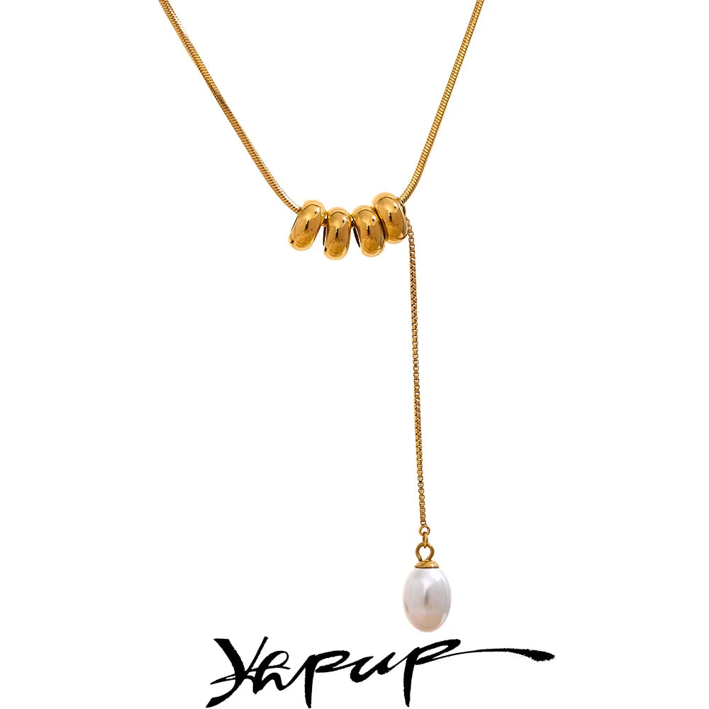 Stainless Steel Round Beads Chain Drop Imitation Pearls Charm Jewelry