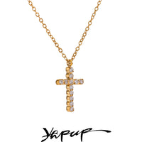 Shiny Cubic Zirconia 316L Cross Pendant Necklace Stainless Steel High thumbnail 1