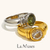 La. Muses Round Zircon Strap Stainless Steel 's Ring PVD Gold Plated