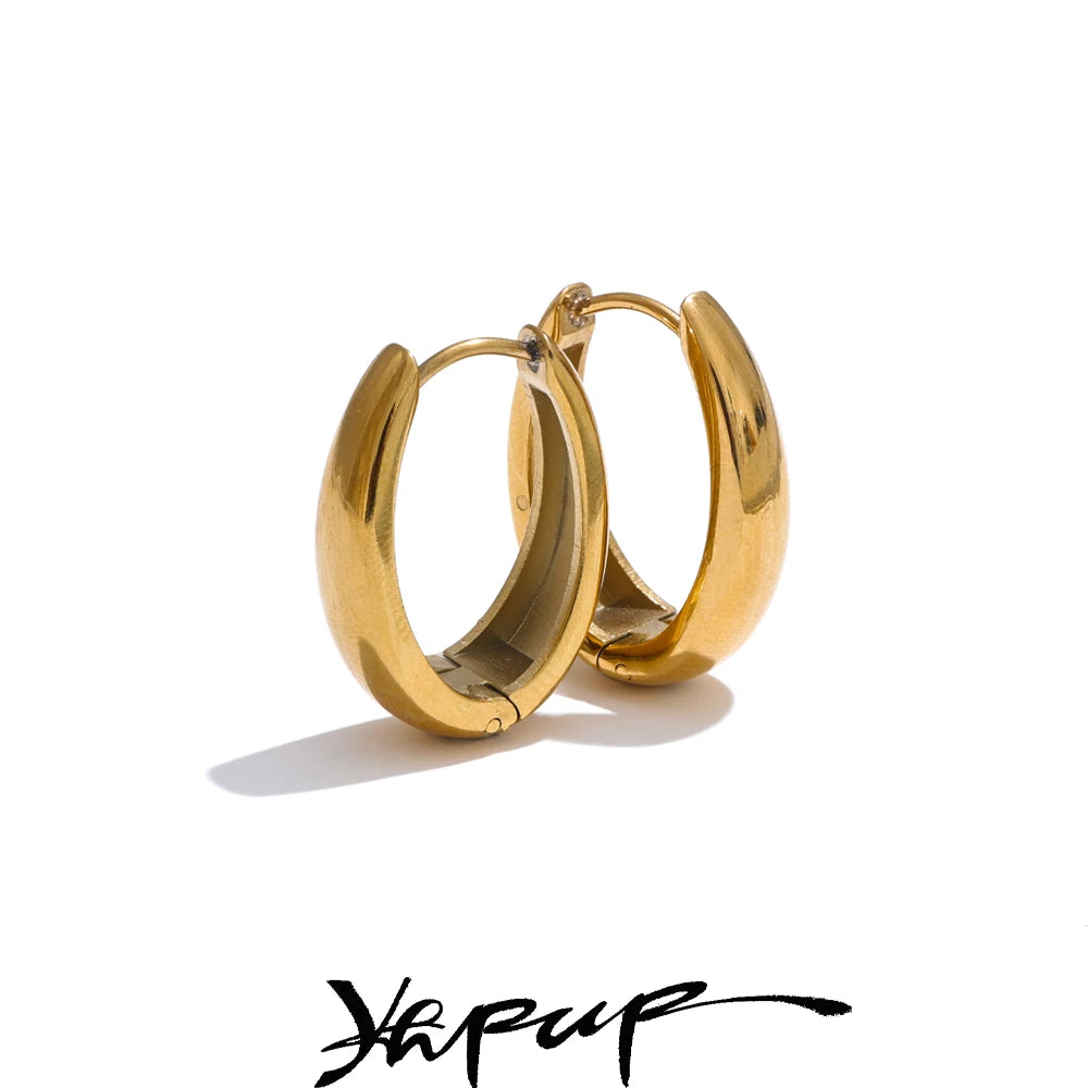 316L Stainless Steel Geometric U-Shape Hoop Earrings 18K Gold PVD Plated
