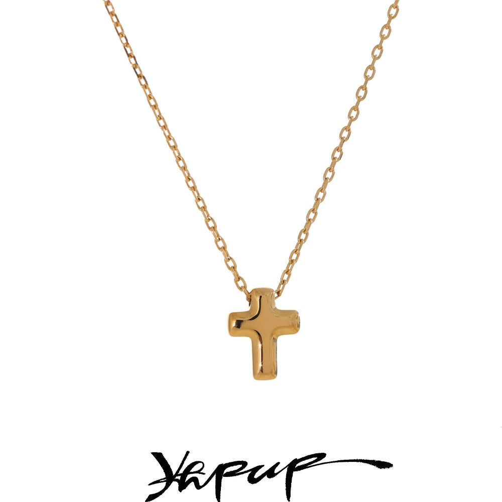 Small Waterproof Stainless Steel Cross Charm Pendant Necklace Unique