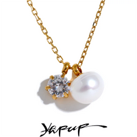 Stainless Steel Cubic Zirconia Natural Pearl Pendant Luxury thumbnail 1