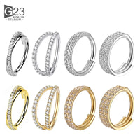Titanium Piercing Double Layered Triple Stack Hinged Zircon Nose Ring thumbnail 1