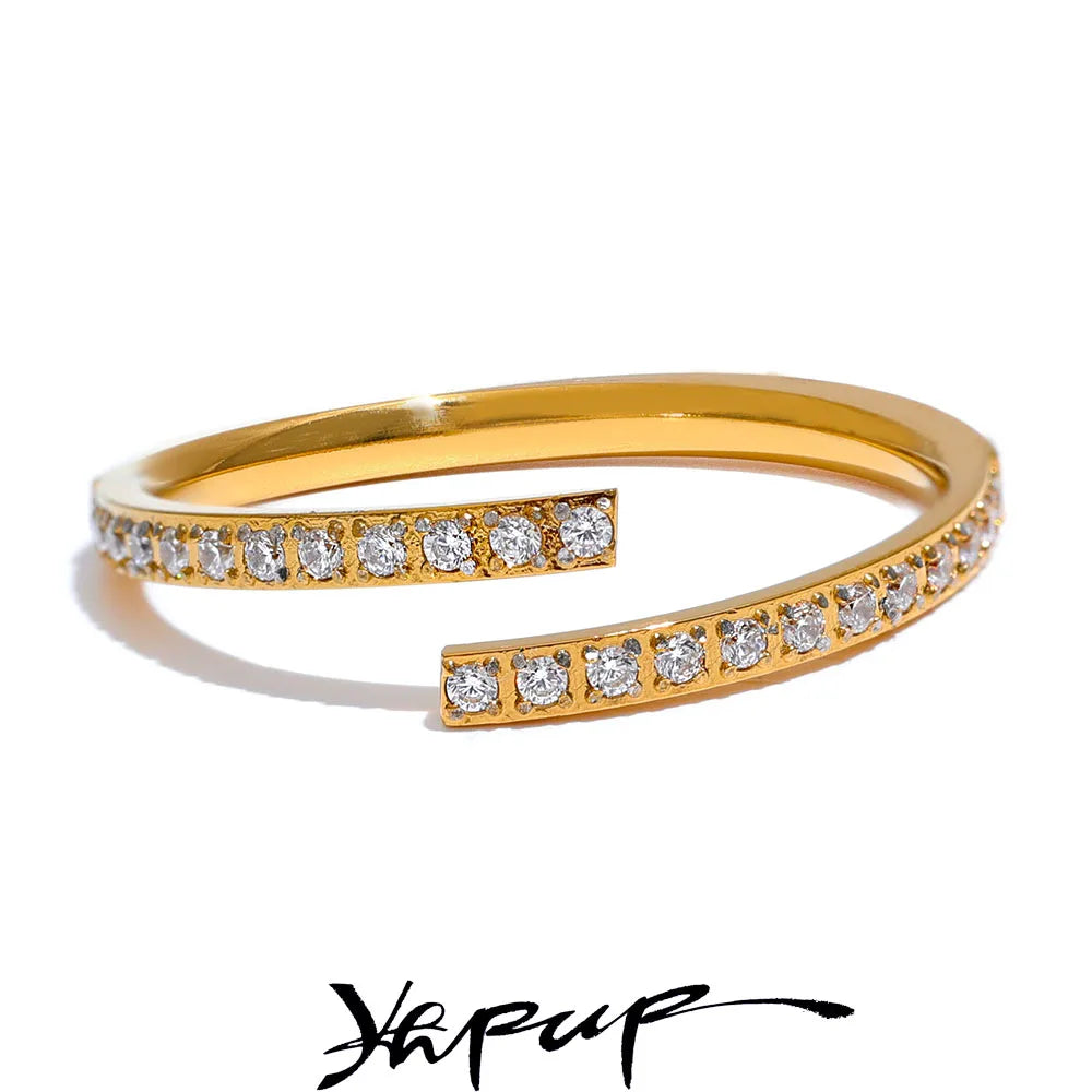 Minimalist Cubic Zirconia Stainless Steel Open Ring Fashion Golden
