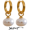 High Quality Imitation Pearls Drop Stainless Steel Golden Hoop