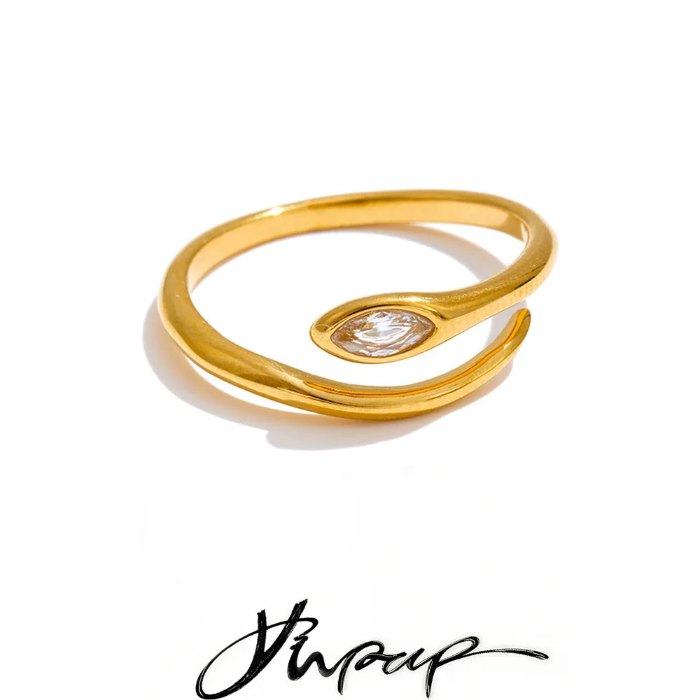 Stainless Steel Zirconia Snake Adjustable Ring Gold & Platinum