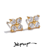 Popular Waterproof Shiny Cubic Zirconia Flower Sweet Stud Earrings 1