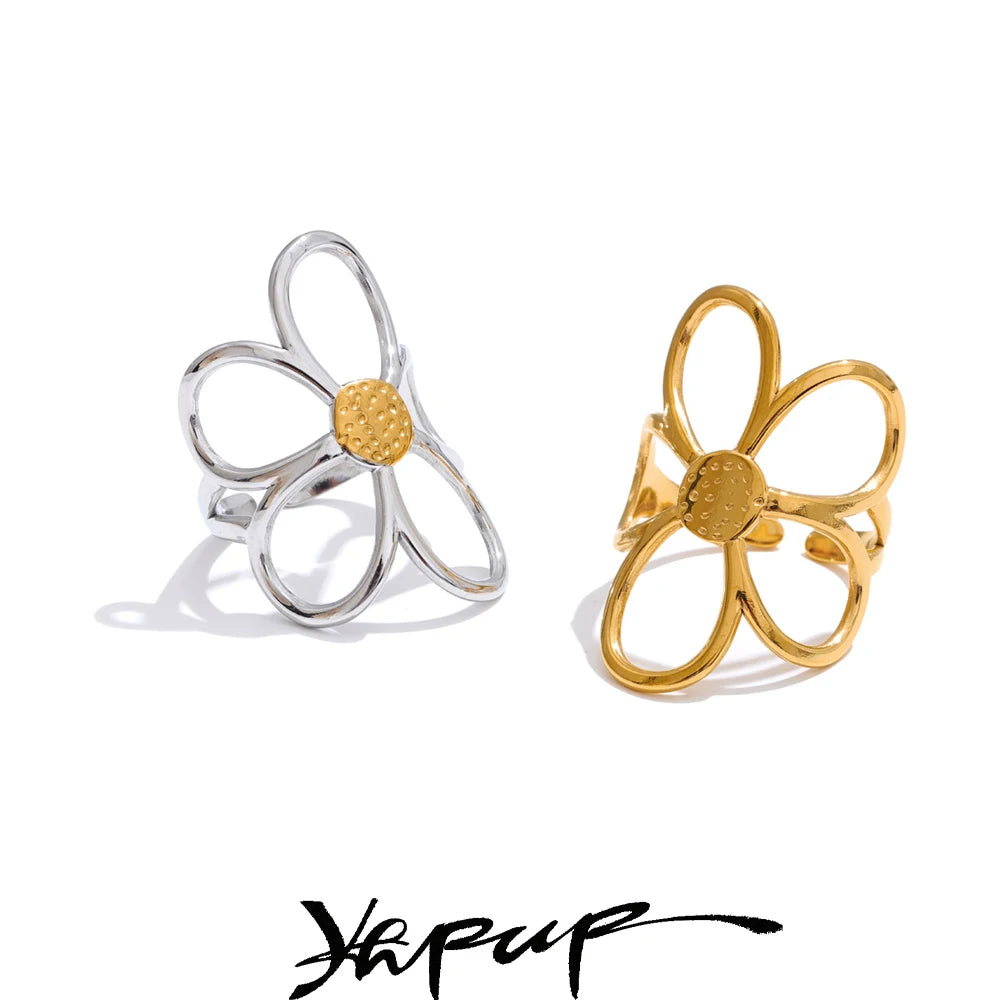 Stainless Steel Metal Flower Adjustable Fashion Finger Ring Rust