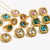 Round Square Flower Zircon Earrings Necklace Ring Tarnish Free thumbnail 1