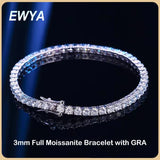 EWYA 925 Sterling Silver Moissanite Bracelet 0.1ct 3mm D VVS1 Diamond 1