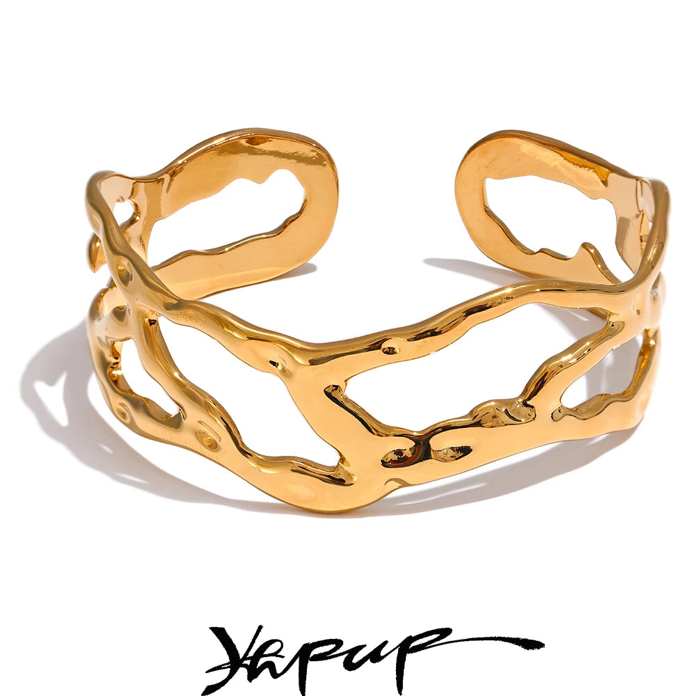Unique Design Stainless Steel Metal Hollow Wide Cuff Bracelet Bangle