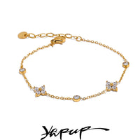 Cubic Zirconia Flower Chain Thin Bracelet Bangle Stainless Steel Rust thumbnail 1