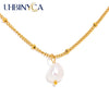 Classic Minimalist Style Natural Pearl Pendant Necklace, Stainless