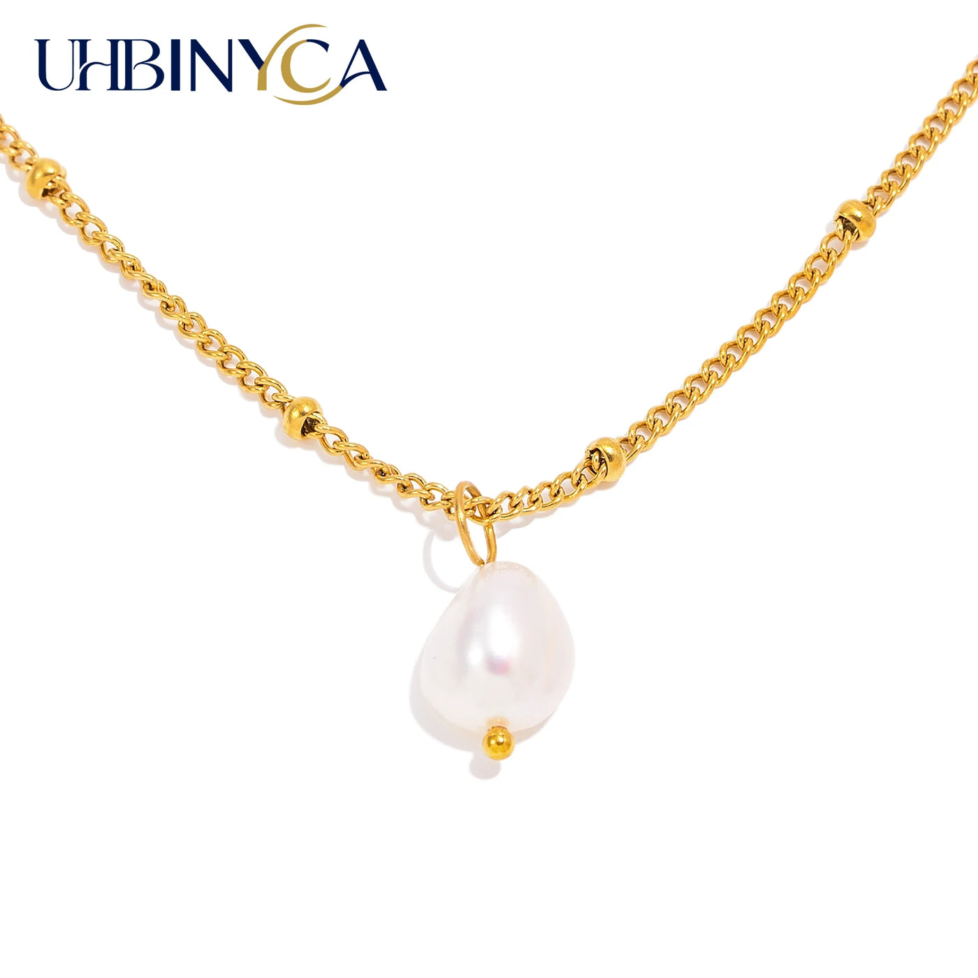 Classic Minimalist Style Natural Pearl Pendant Necklace, Stainless