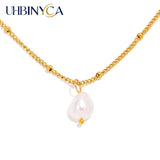 Classic Minimalist Style Natural Pearl Pendant Necklace, Stainless 1