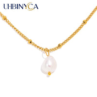 Classic Minimalist Style Natural Pearl Pendant Necklace, Stainless thumbnail 1
