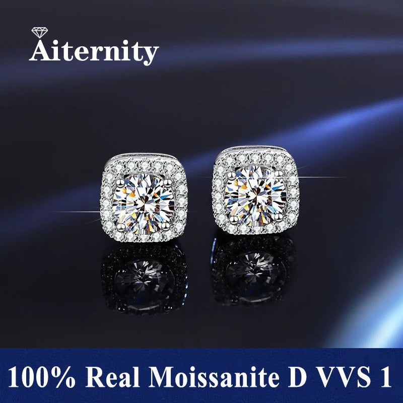 Moissanite Earrings Pass Diamond Test Pen 100% With Certificate Ear