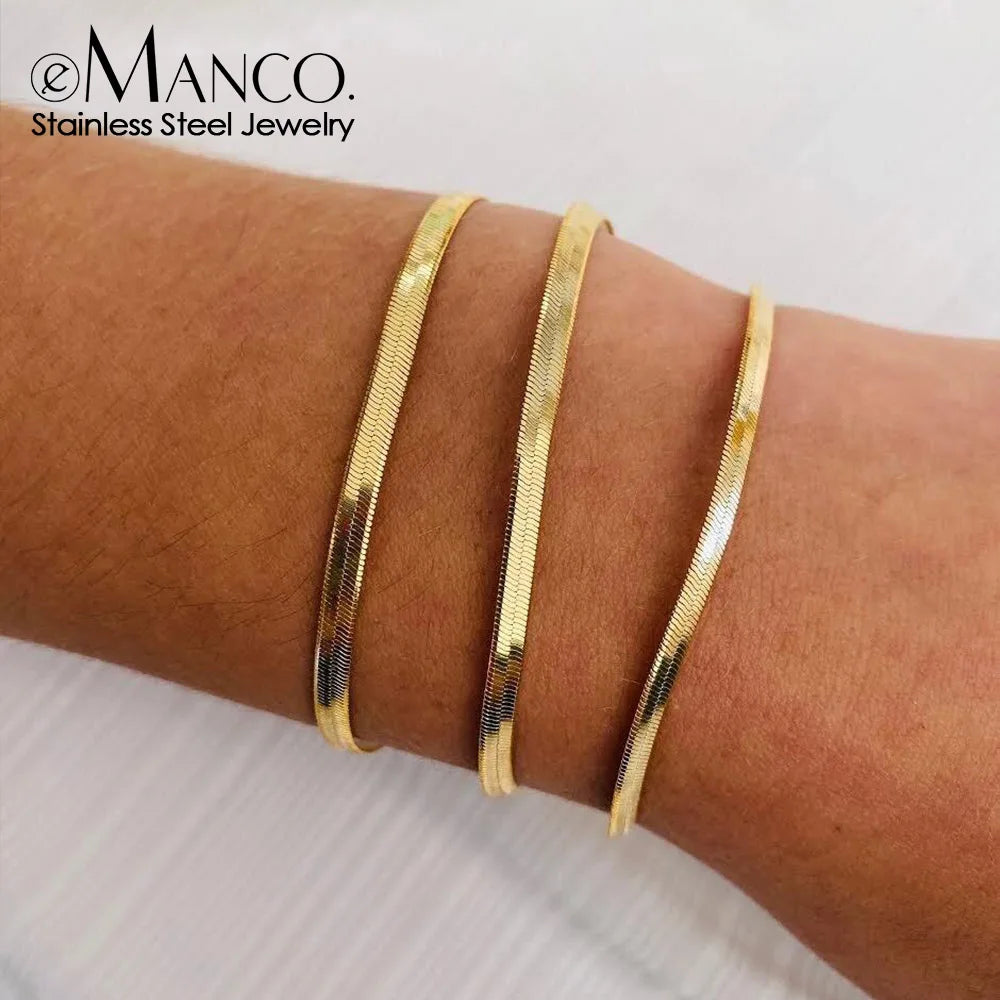 Snake Chain Bracelet Gold Color Width 2/3/4/5MM Stainless Steel Chain