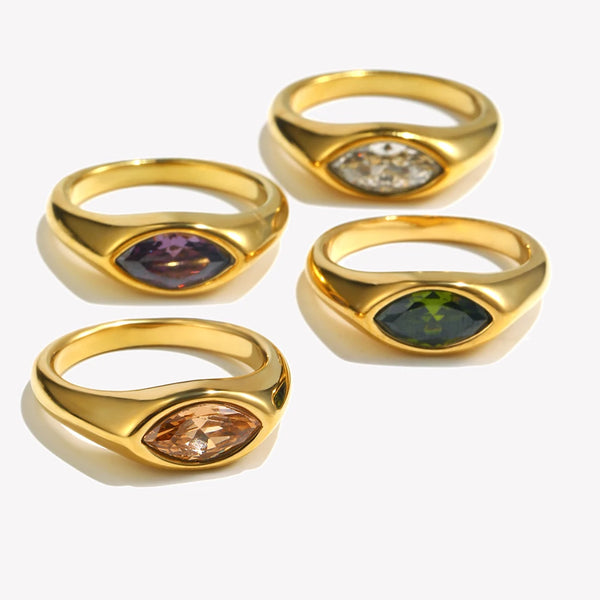 Horse Eye Zircon Seal Ring Colorful Hypoallergenic 316L Stainless