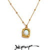 Imitation Australian Opal Stone Rectangle Pendant Necklace 316L