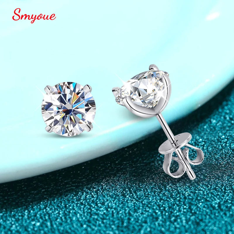 0.2-2CT Certified Moissanite Stud Earrings 4 Claw Sparkling